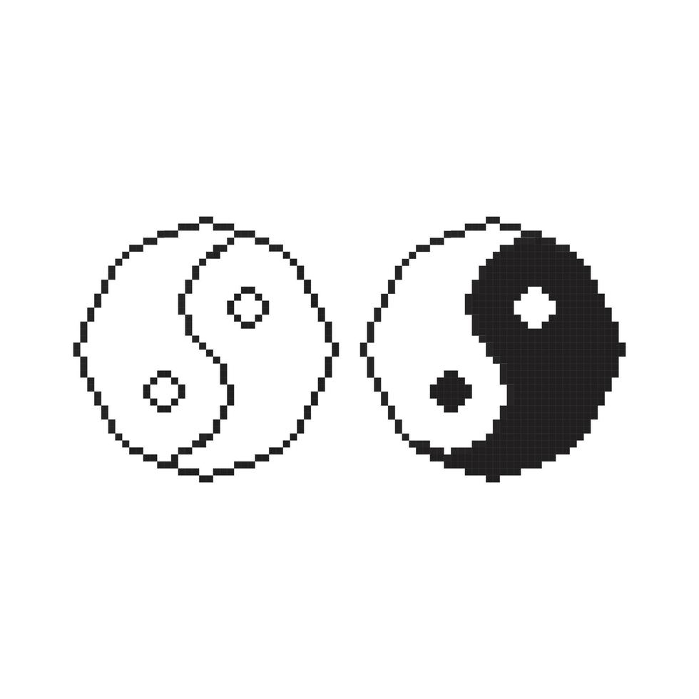yin en yang. pixel kunst 8 beetje icoon vector illustratie