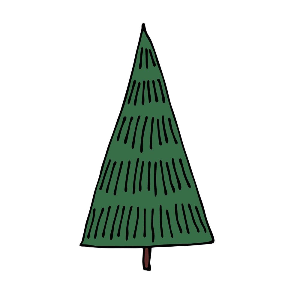 Kerstmis boom hand- getrokken clip art. net tekening. single element voor kaart, afdrukken, web, ontwerp, decor vector