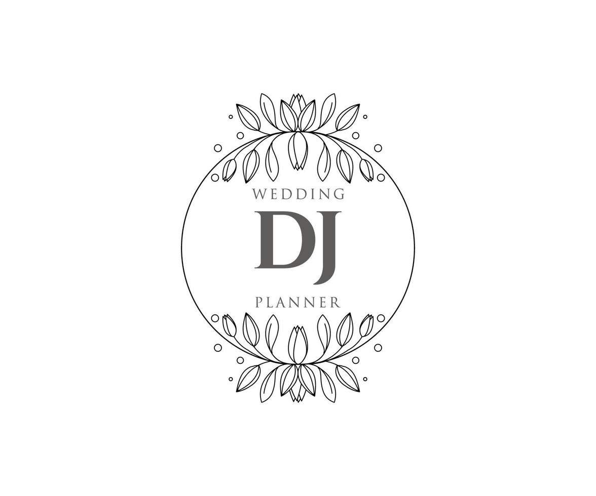 dj initialen brief bruiloft monogram logos verzameling, hand- getrokken modern minimalistisch en bloemen Sjablonen voor uitnodiging kaarten, opslaan de datum, elegant identiteit voor restaurant, boetiek, cafe in vector