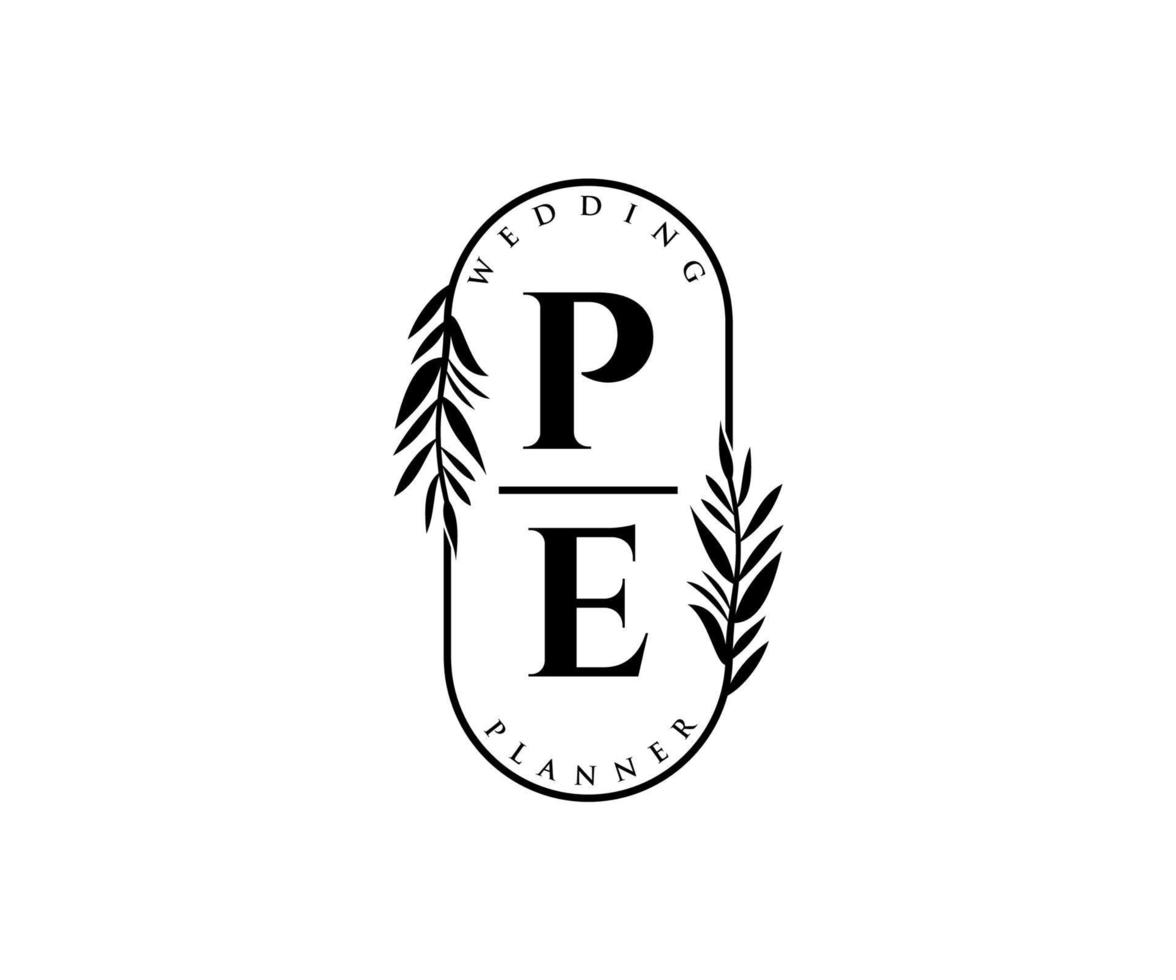 pe initialen brief bruiloft monogram logos verzameling, hand- getrokken modern minimalistisch en bloemen Sjablonen voor uitnodiging kaarten, opslaan de datum, elegant identiteit voor restaurant, boetiek, cafe in vector