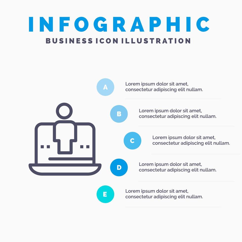 computer digitaal laptop technologie afzet lijn icoon met 5 stappen presentatie infographics achtergrond vector