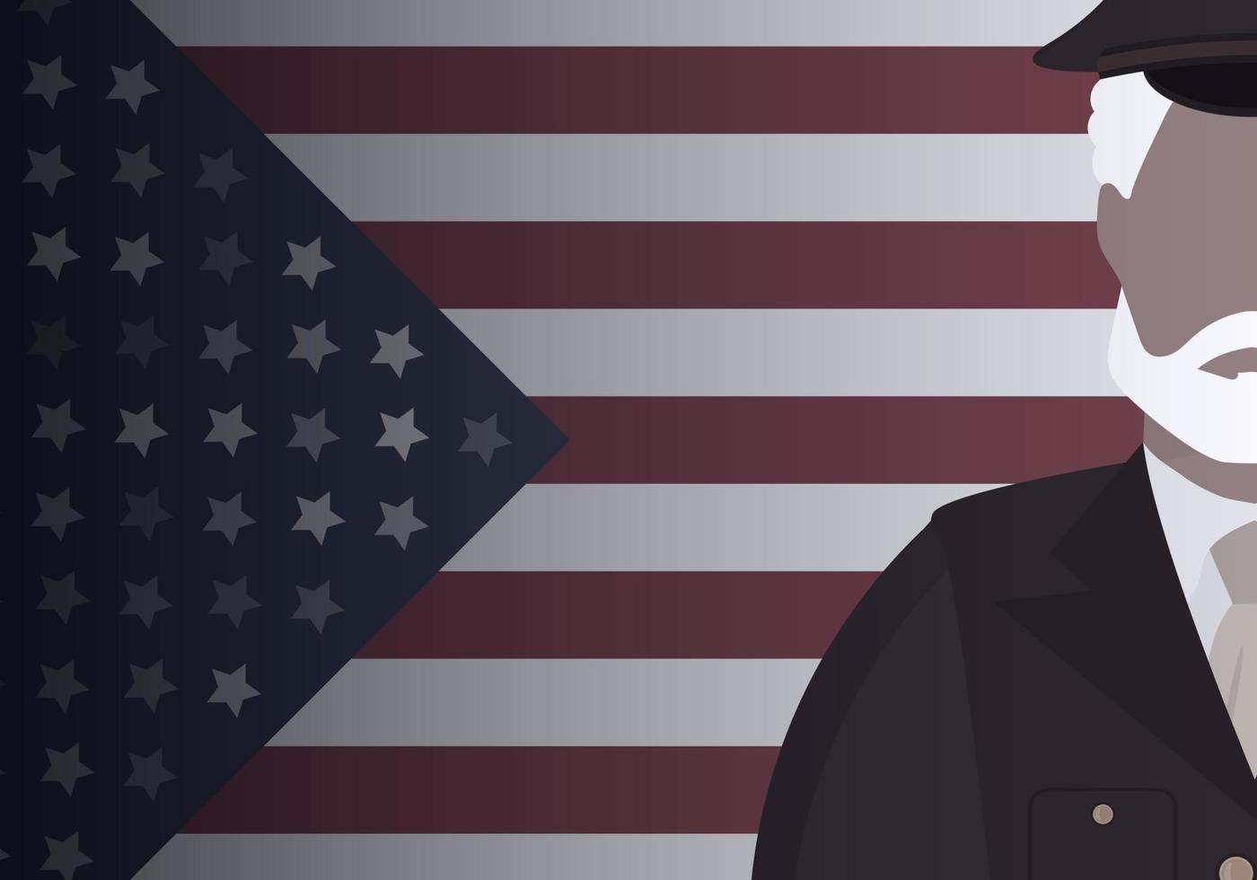 veteraan in leger uniform tegen de achtergrond van de vlag. tekenfilm stijl. vector