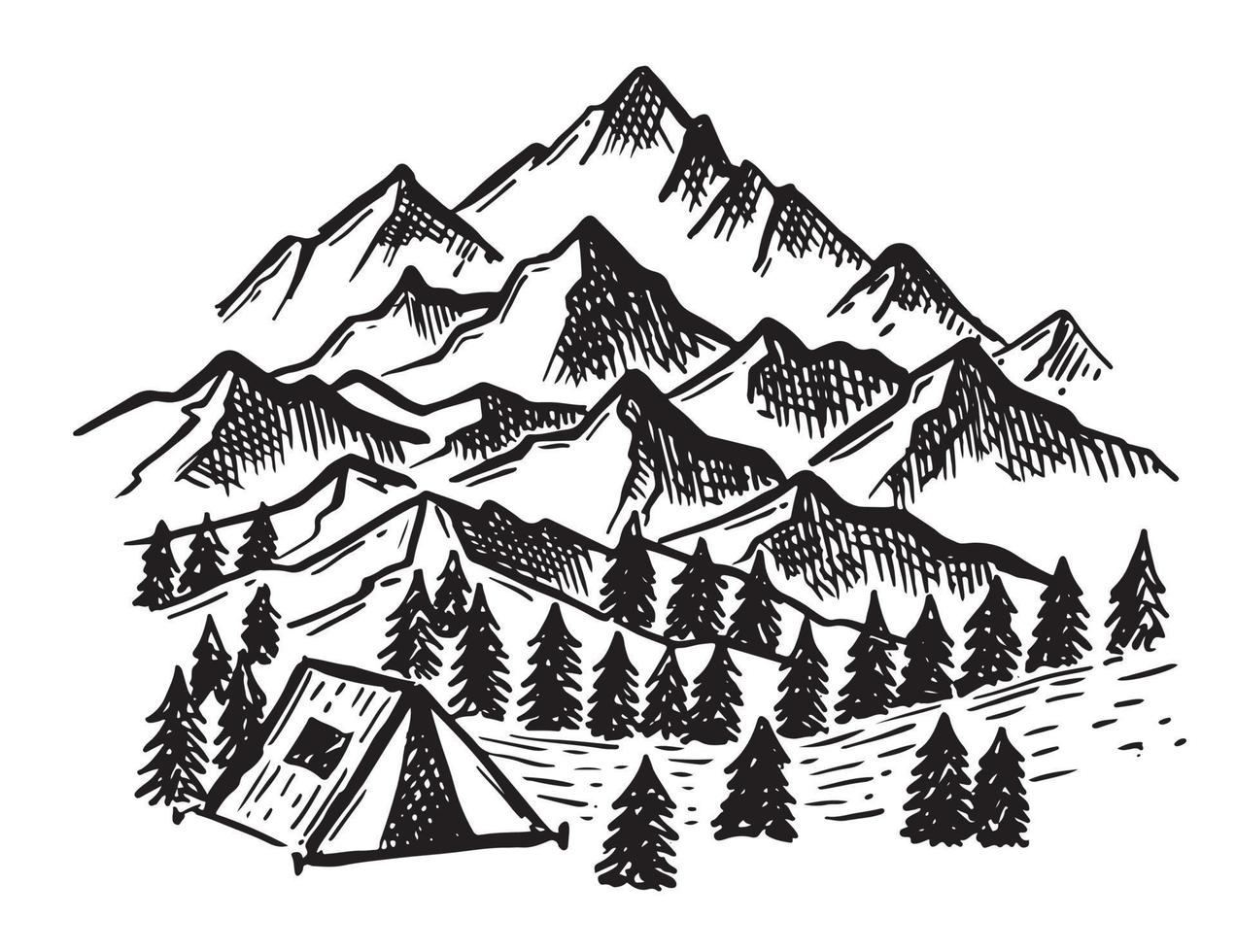 berglandschap, met de hand getekende illustratie vector