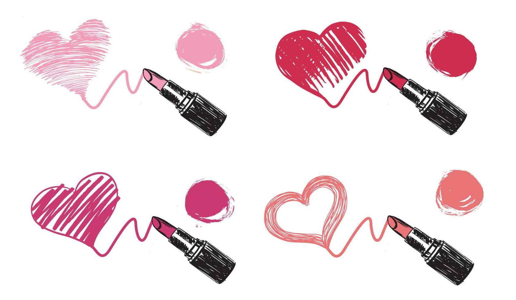 grungehart. make-up set. lippenstift hand getekende illustratie. vector