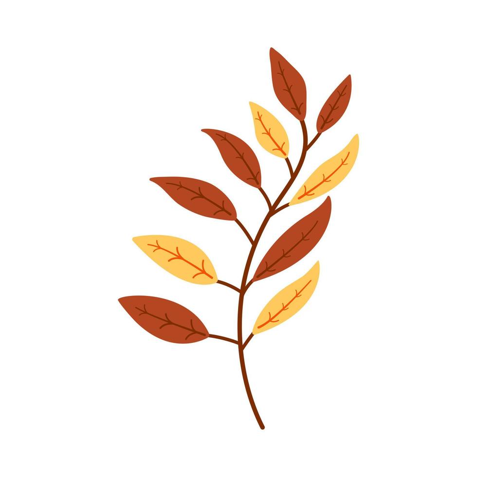 herfst takje met bruin en geel bladeren gemakkelijk vector icoon illustratie