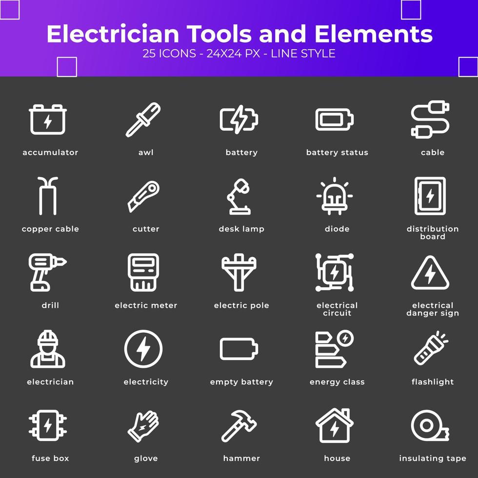 elektricien gereedschap en elementen icoon pak vector
