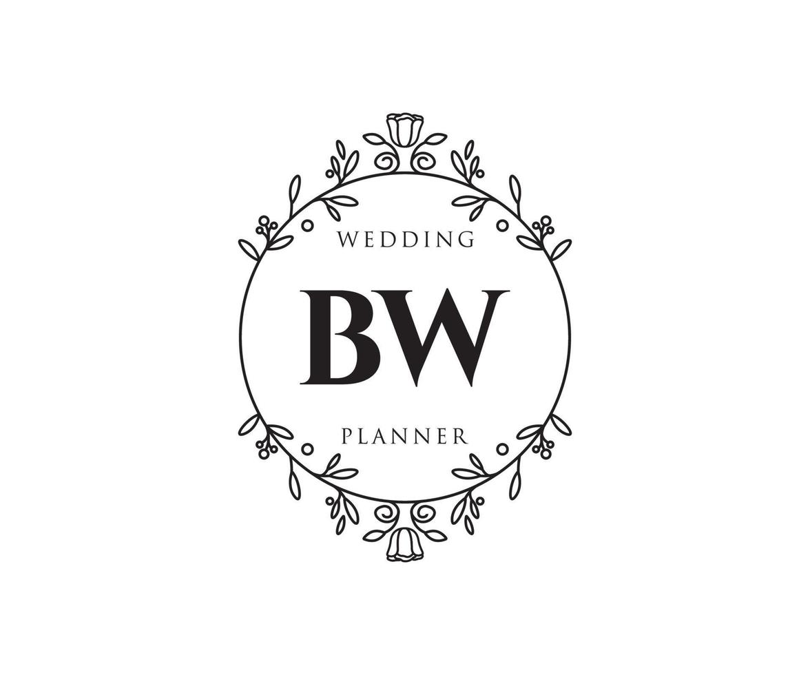 bw initialen brief bruiloft monogram logos verzameling, hand- getrokken modern minimalistisch en bloemen Sjablonen voor uitnodiging kaarten, opslaan de datum, elegant identiteit voor restaurant, boetiek, cafe in vector