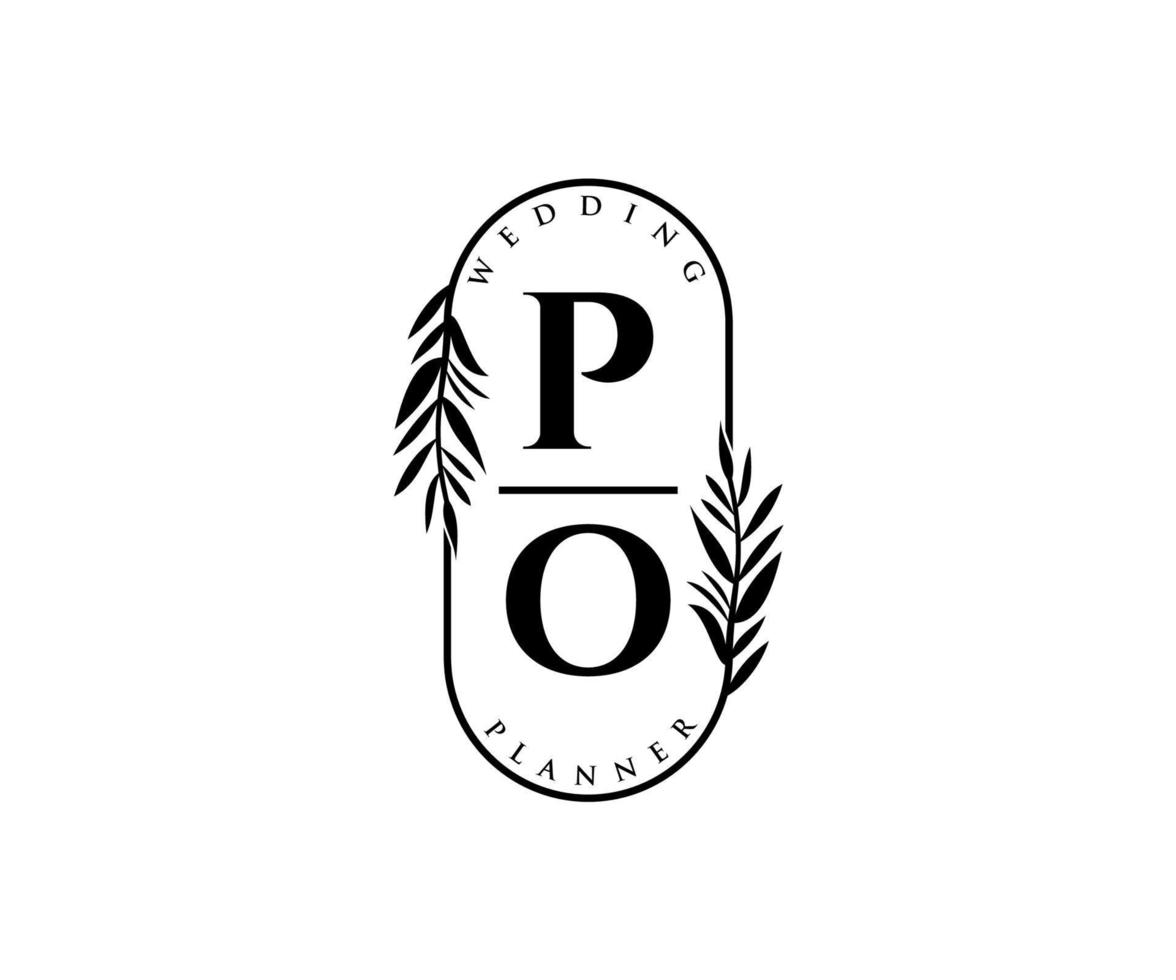 po initialen brief bruiloft monogram logos verzameling, hand- getrokken modern minimalistisch en bloemen Sjablonen voor uitnodiging kaarten, opslaan de datum, elegant identiteit voor restaurant, boetiek, cafe in vector