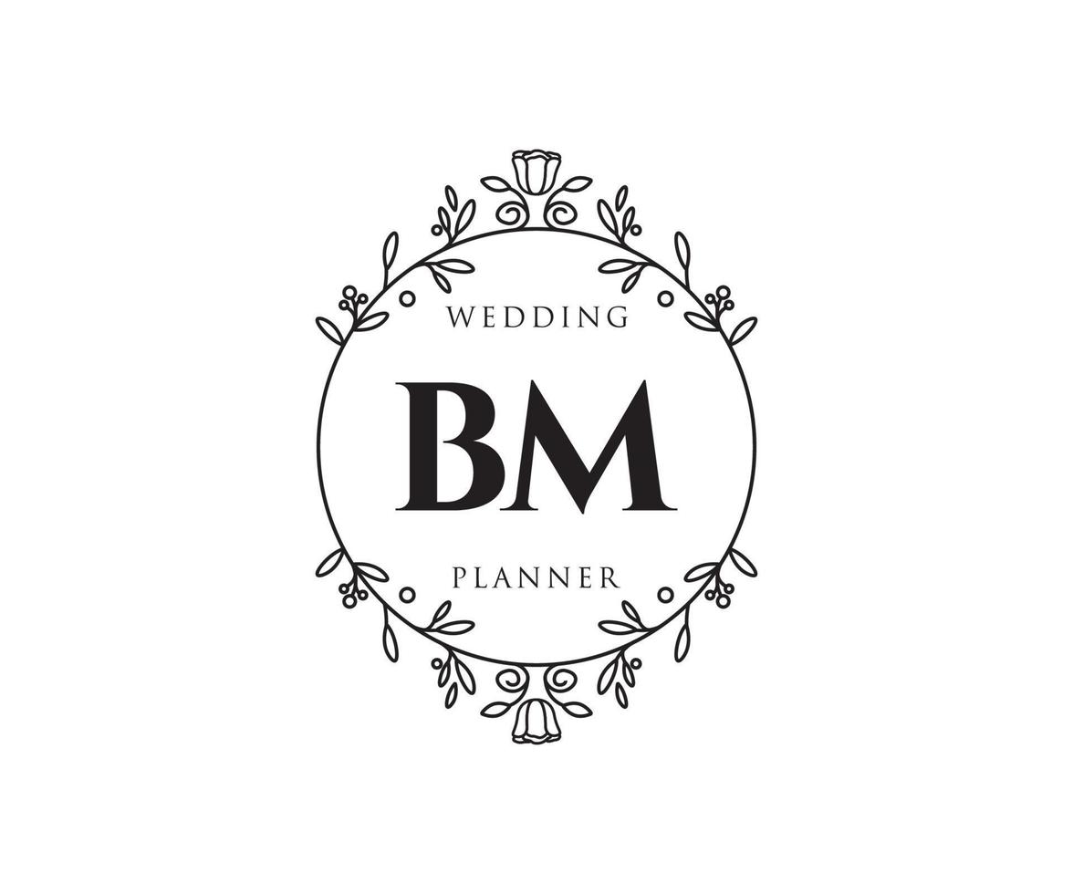 bm initialen brief bruiloft monogram logos verzameling, hand- getrokken modern minimalistisch en bloemen Sjablonen voor uitnodiging kaarten, opslaan de datum, elegant identiteit voor restaurant, boetiek, cafe in vector