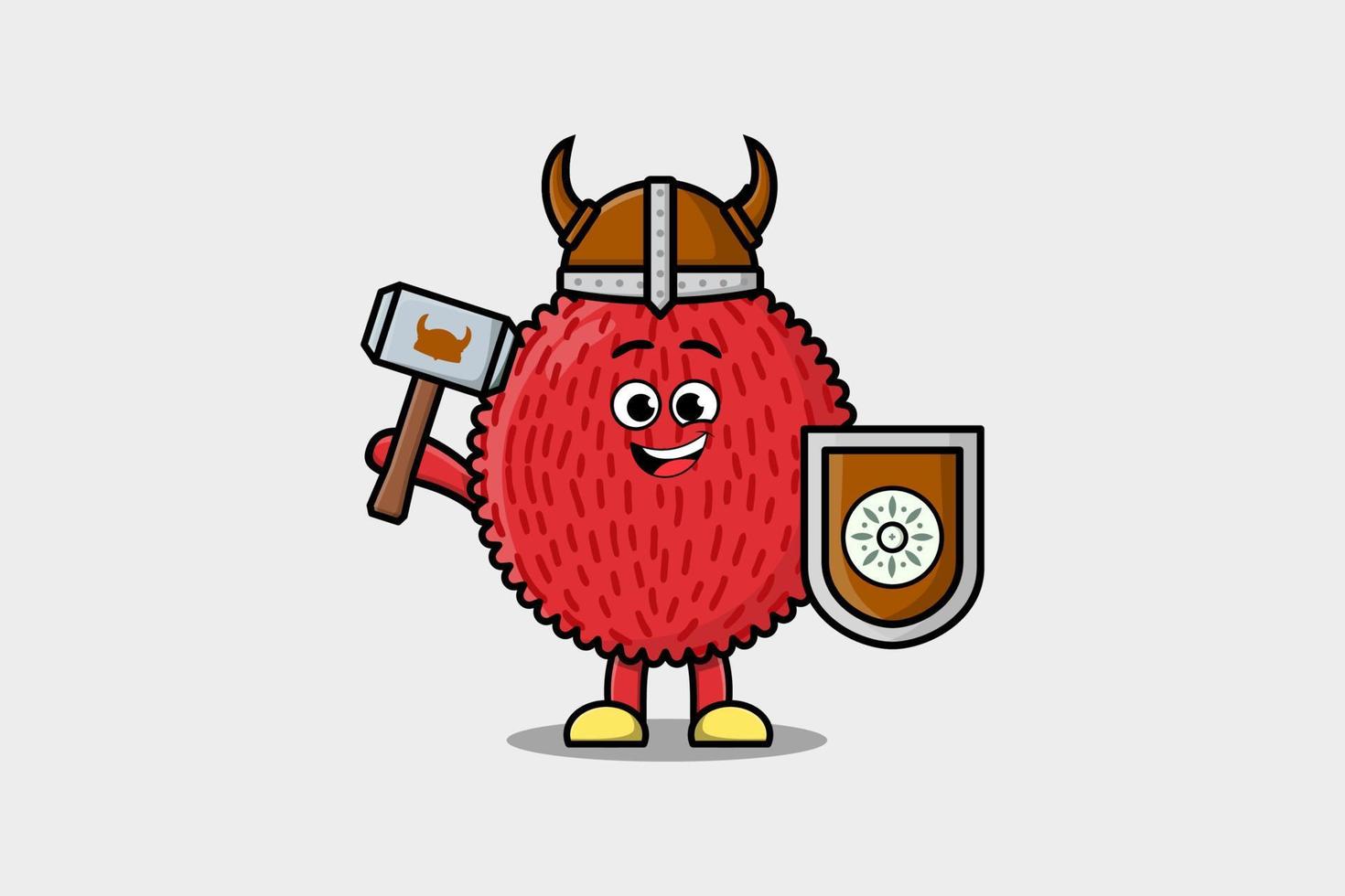 schattig tekenfilm karakter lychee viking piraat vector