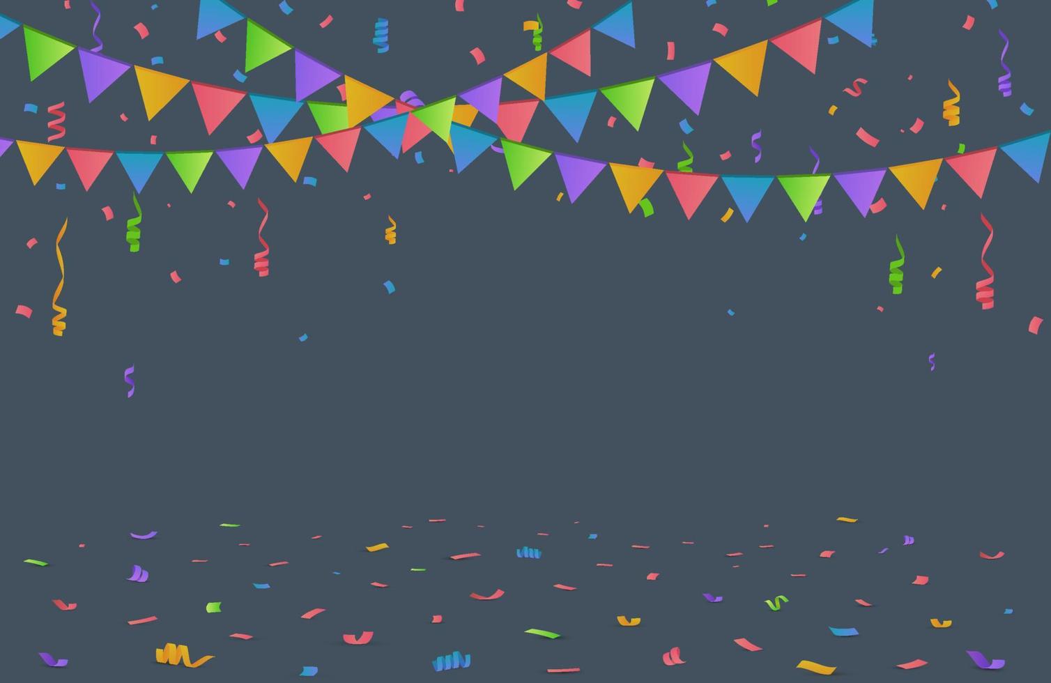 vallend confetti met vlag slingers, verjaardag vector achtergrond