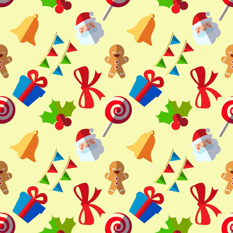 nieuw jaar, vakantie, Kerstmis concept. naadloos patroon van klok, de kerstman claus, gember Mens, maretak, zoet, guirlande. perfect voor inpakken, ansichtkaarten, dekt, kleding stof, textiel vector
