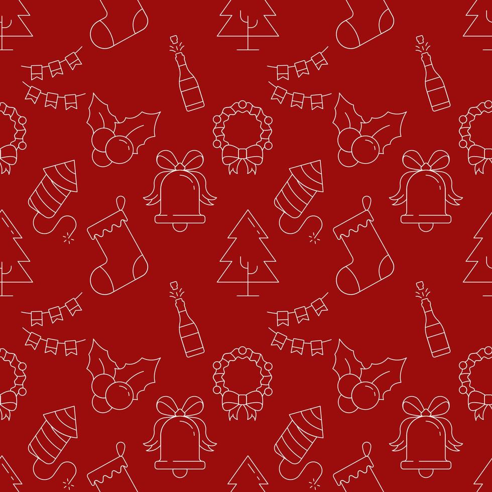 Kerstmis en nieuw jaar concept. naadloos patroon van sok, boom, maretak, lauwerkrans, guirlande. perfect voor inpakken, ansichtkaarten, dekt, kleding stof, textiel vector
