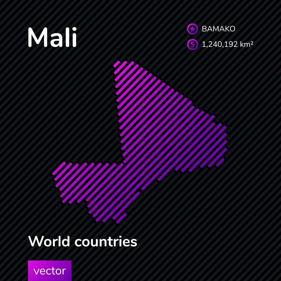 vlak vector Mali kaart in paars kleuren Aan een gestreept zwart achtergrond. gestileerde kaart icoon van Mali. infographic element