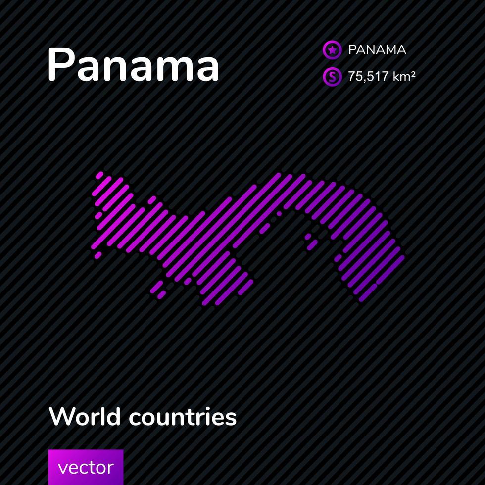 kaart van Panama. vector neon vlak kaart met paars, Purper, roze gestreept structuur Aan zwart achtergrond. leerzaam banier, poster over Panama kaart