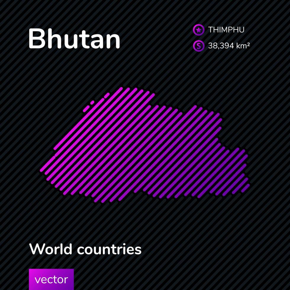 gestileerde vector kaart van Bhutan in paars en zwart kleuren. vlak stijl. leerzaam banier, poster over Bhutan