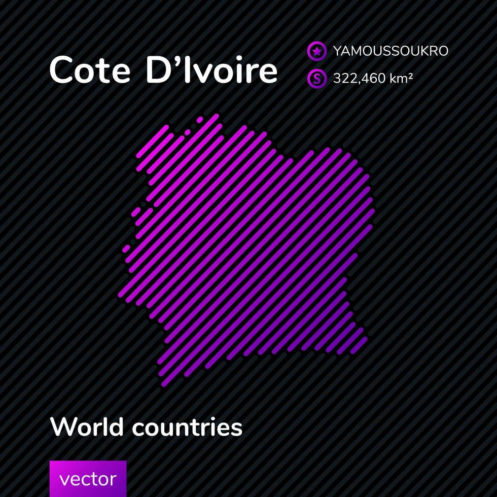 vector vlak kaart van cote d'ivoire in paars kleur Aan de zwart gestreept achtergrond. leerzaam banier