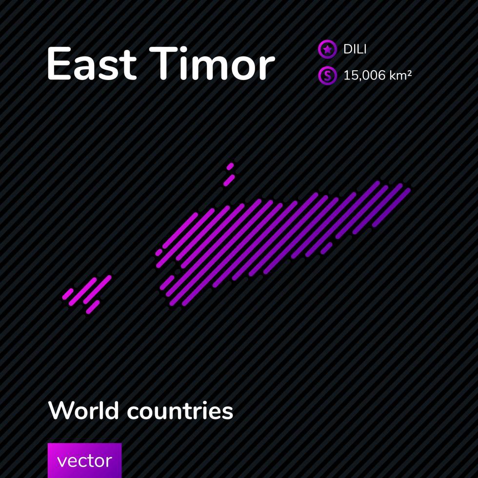 vector gestreept vlak kaart van oosten- Timor in paars en zwart kleuren Aan gestreept achtergrond. leerzaam banier