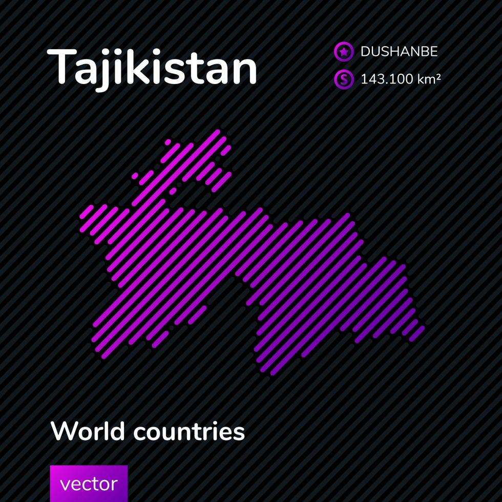 vector gestreept vlak kaart van Tadzjikistan in paars kleuren Aan de zwart gestreept achtergrond. leerzaam banier