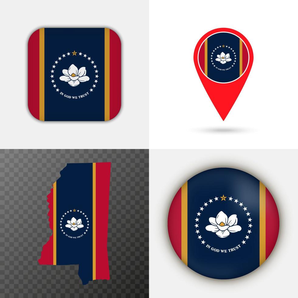 reeks van Mississippi staat vlag. vector illustratie.