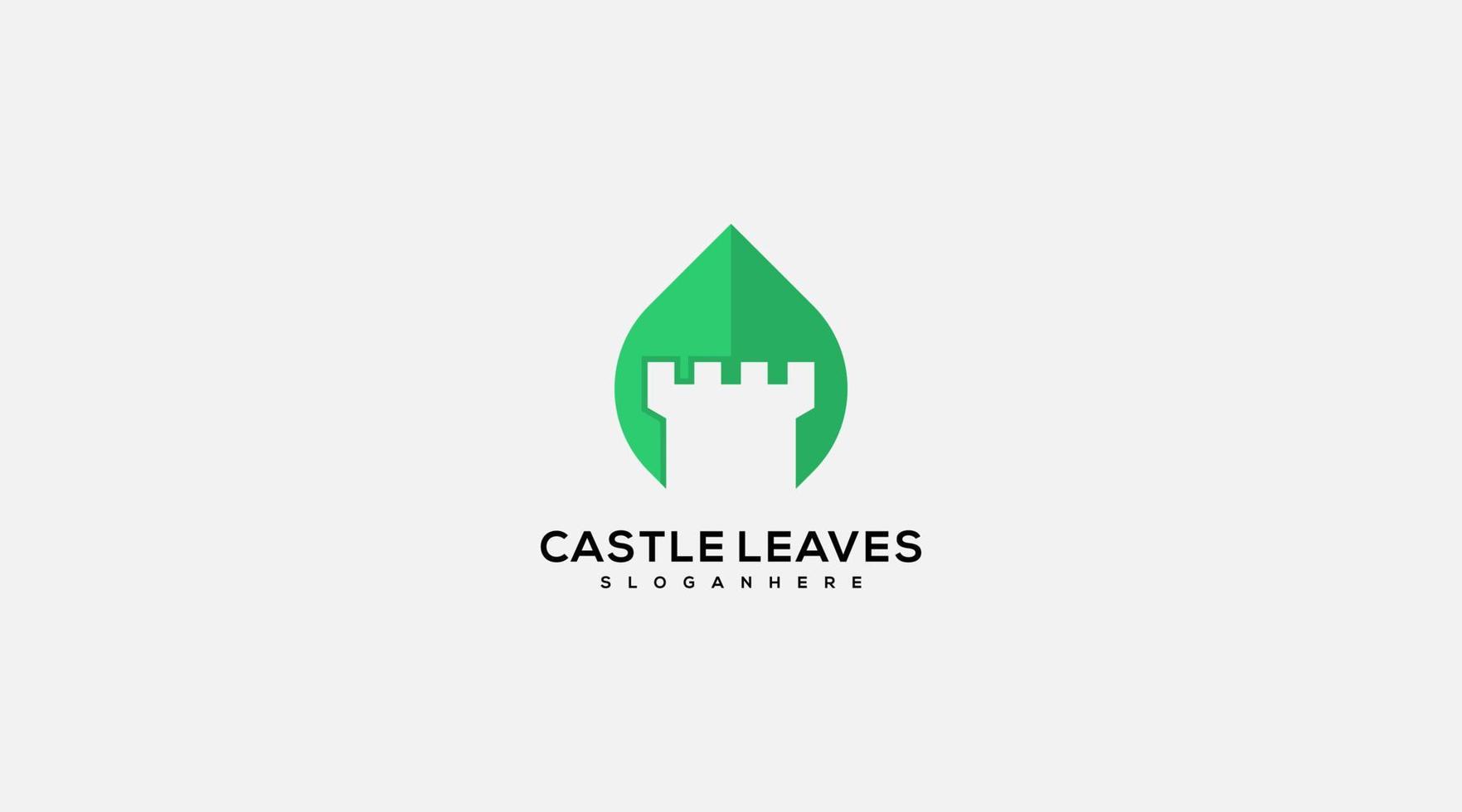 kasteel laten vallen bladeren logo ontwerp vector sjabloon illustratie