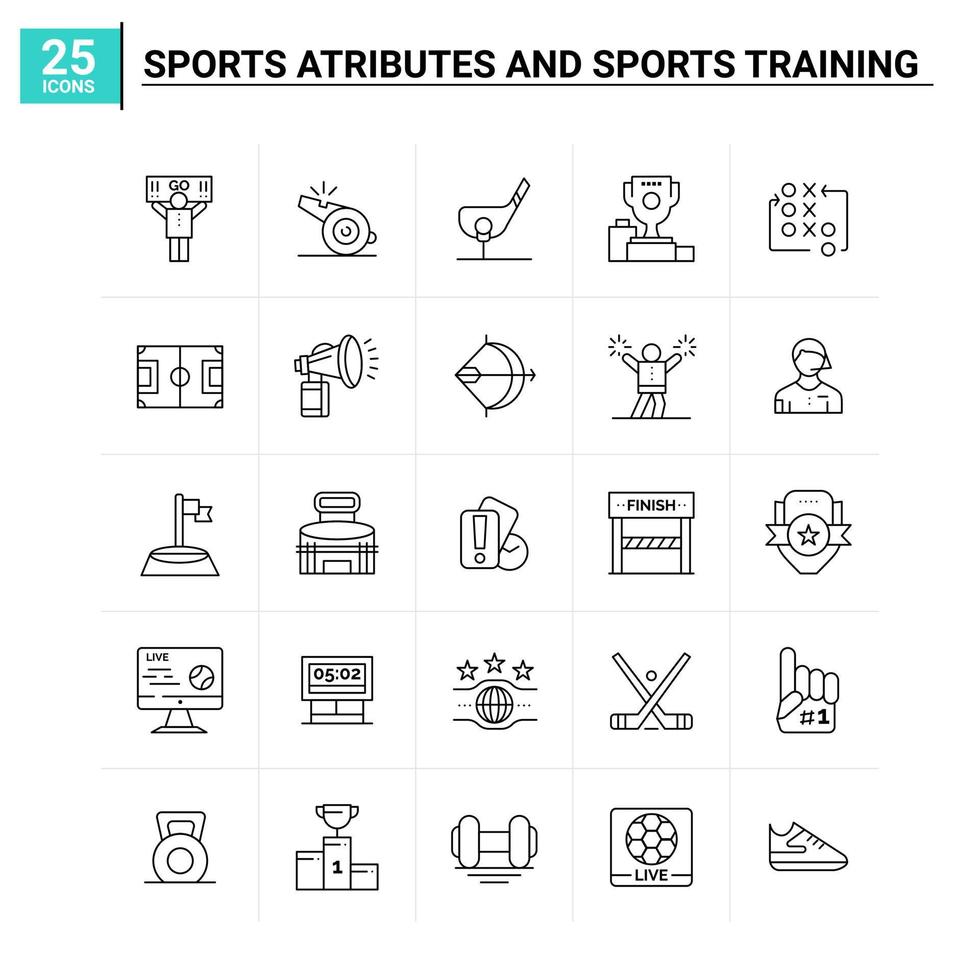 25 sport- attributen en sport- opleiding icoon reeks vector achtergrond