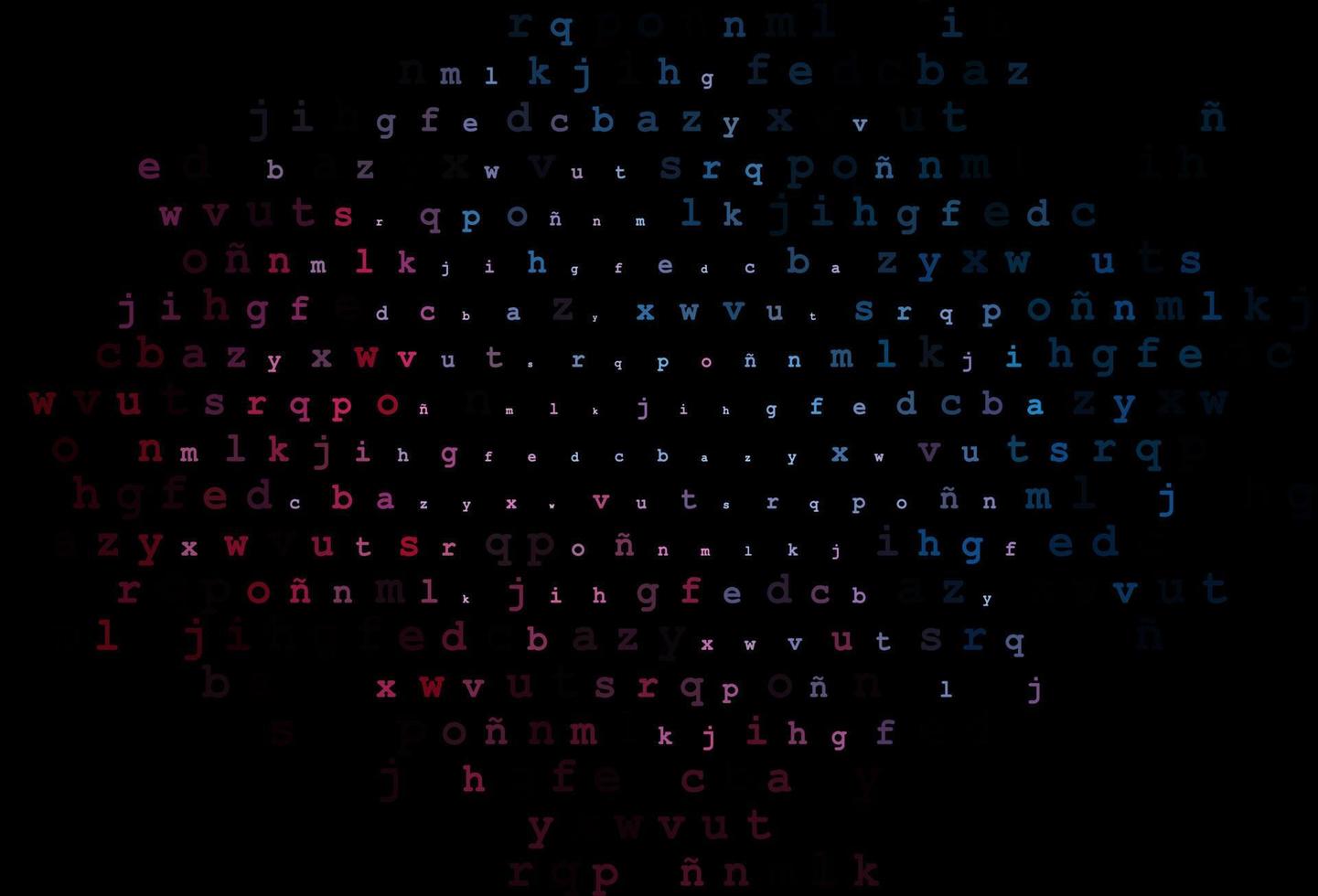 donkerblauwe, rode vectorachtergrond met tekens van alfabet. vector