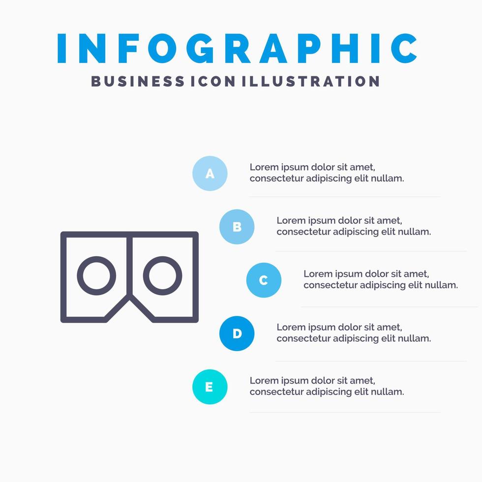 3d bril vr film lijn icoon met 5 stappen presentatie infographics achtergrond vector