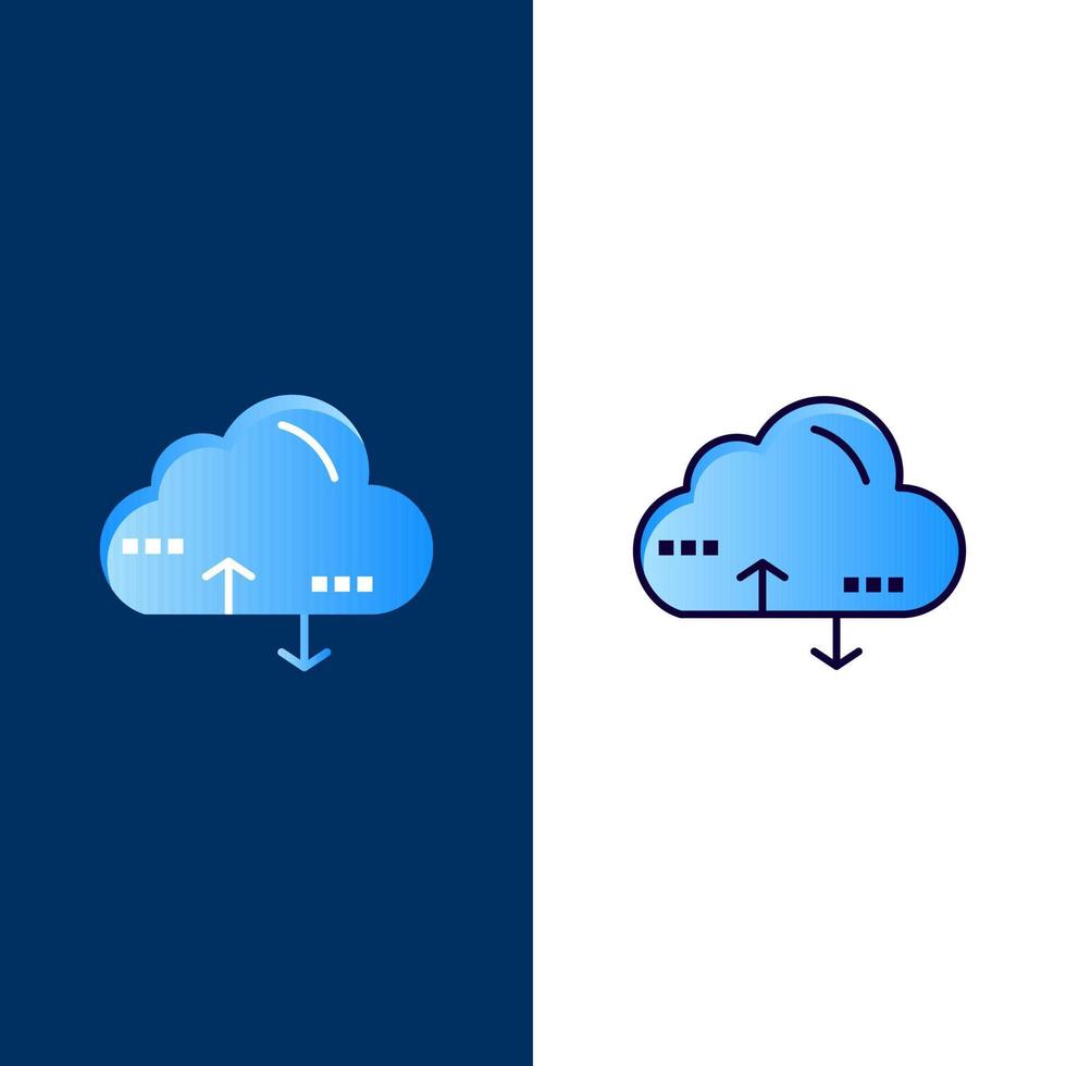 wolk berekenen koppeling gegevens pictogrammen vlak en lijn gevulde icoon reeks vector blauw achtergrond