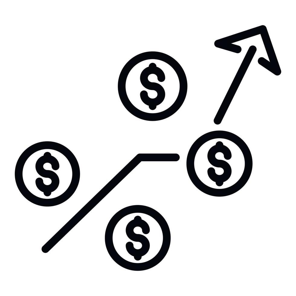 toenemen omhoog geld munt icoon, schets stijl vector