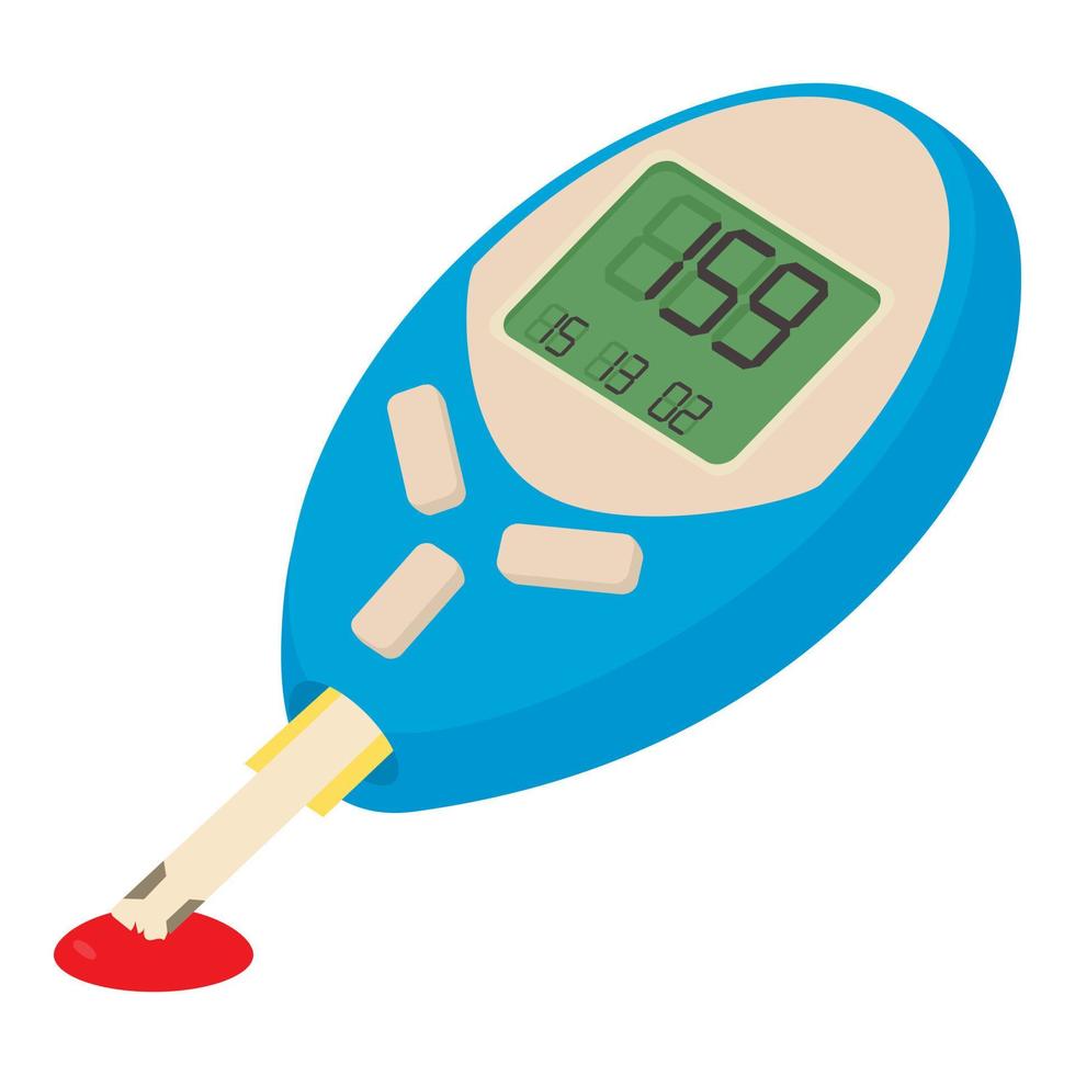 bloed glucose meten apparaat icoon, tekenfilm stijl vector