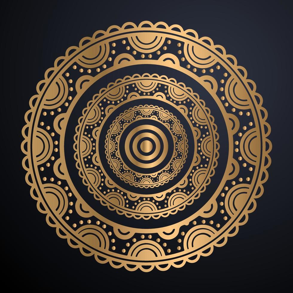 gouden schets mandala Aan zwart achtergrond. vector illustratie.