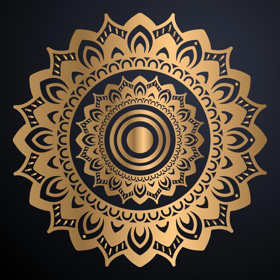 gouden schets mandala Aan zwart achtergrond. vector illustratie.