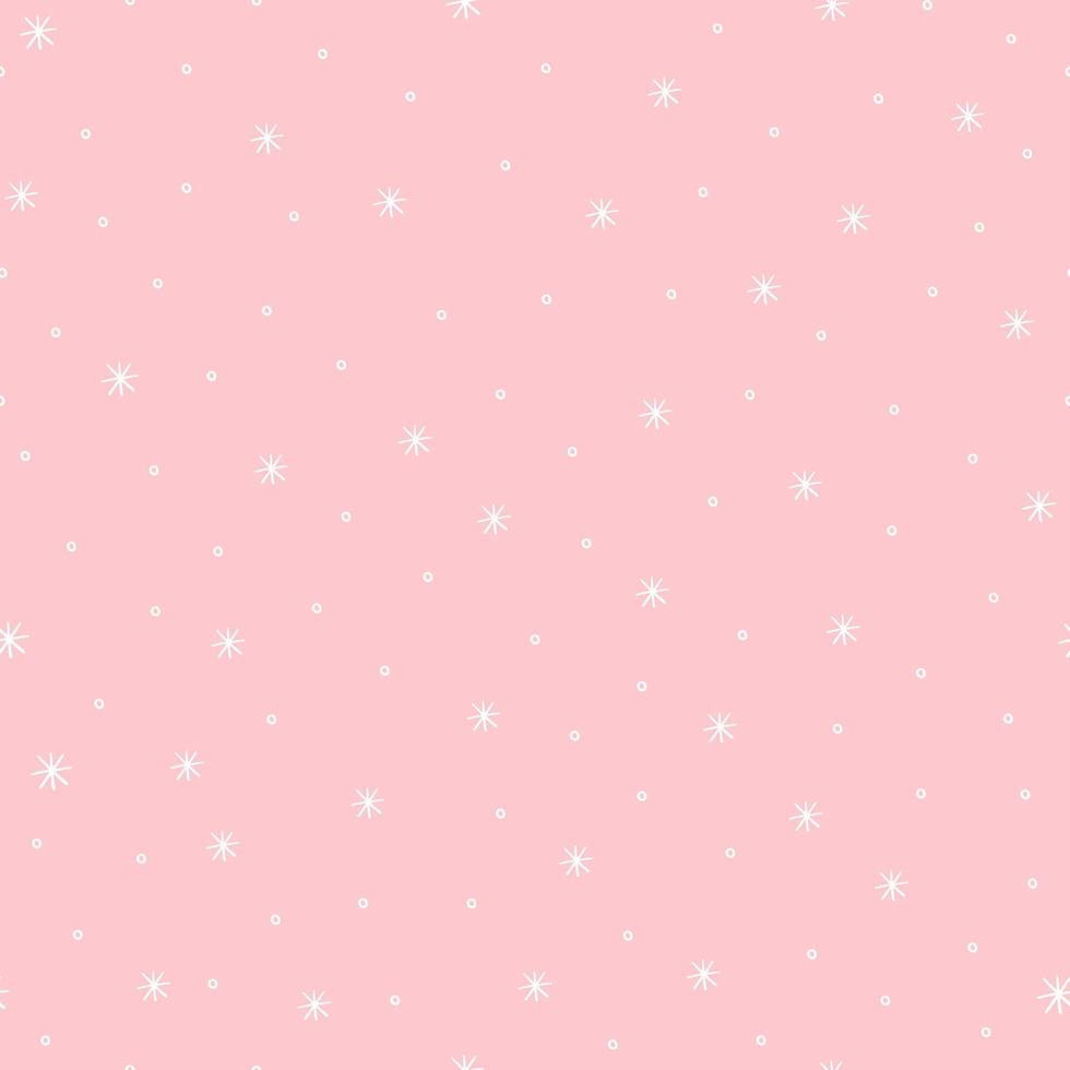 sneeuwvlokken ornament Aan roze achtergrond. onregelmatig vlokken en dots naadloos patroon. herhalen structuur voor Kerstmis groet kaart, papier, kleding stof, ontwerp. vector