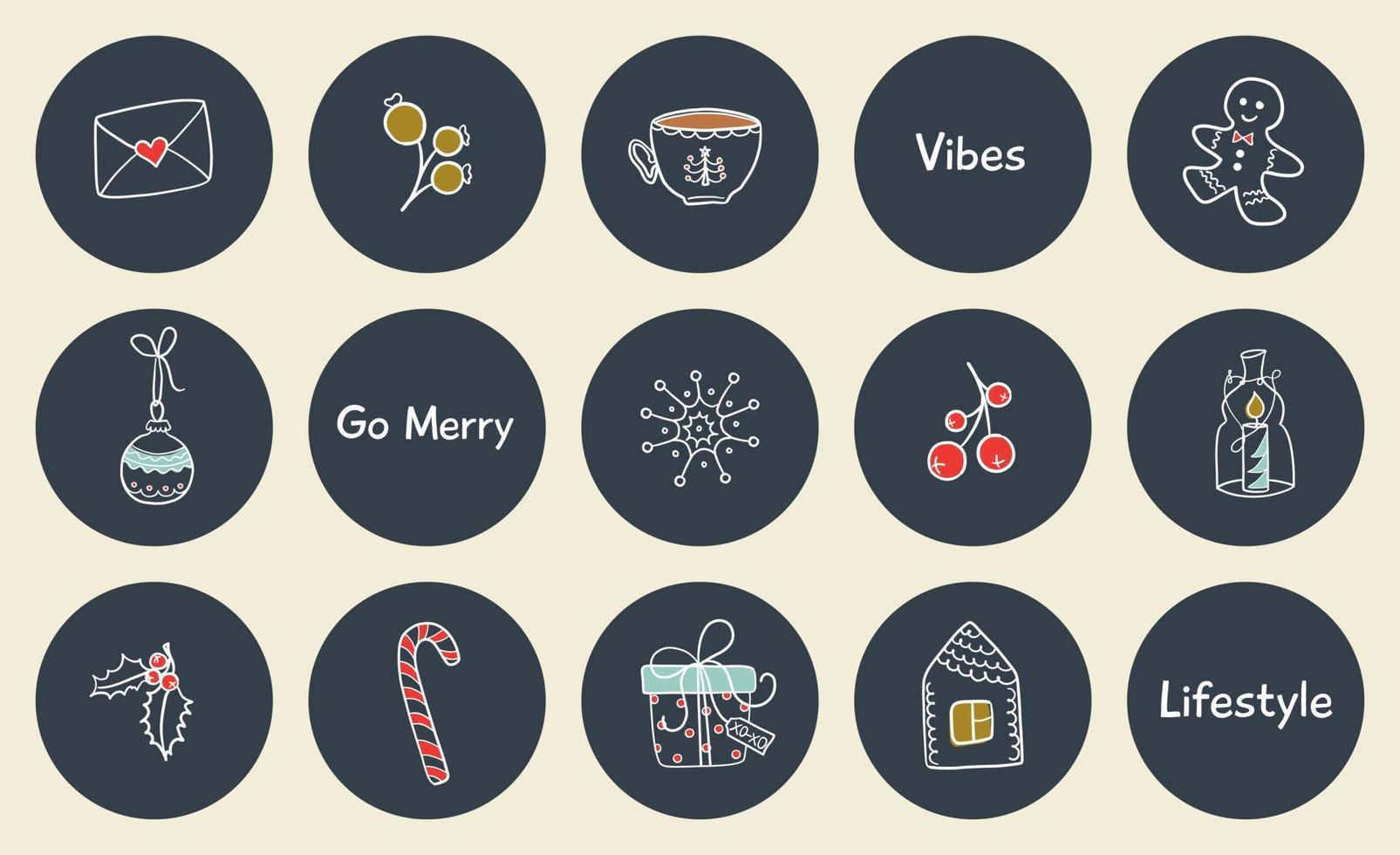 vector pictogrammen. sociaal media highlights omslag. schattig Kerstmis stickers. vakantie pictogrammen voor restaurant, cafe, bloggers.