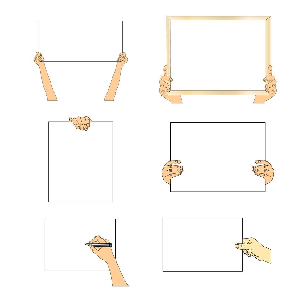 handen Holding blanco borden geïsoleerd Aan wit achtergrond vector