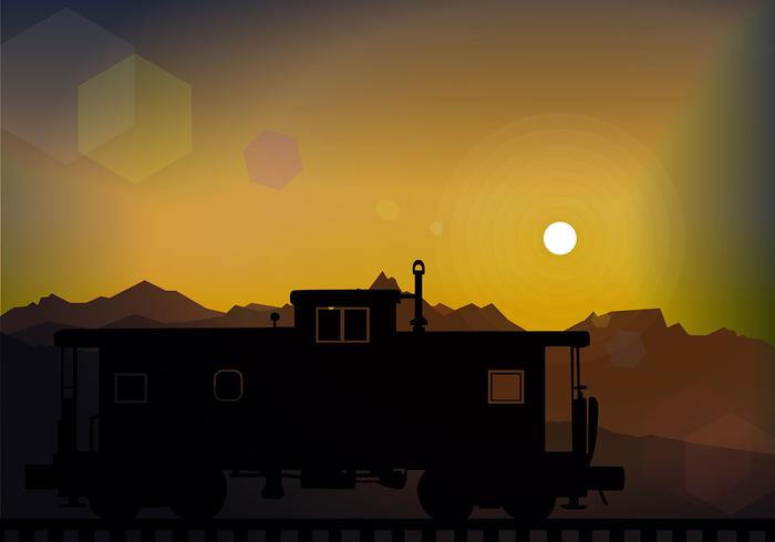 Caboose SIlhouete Zonsondergang Gratis Vector