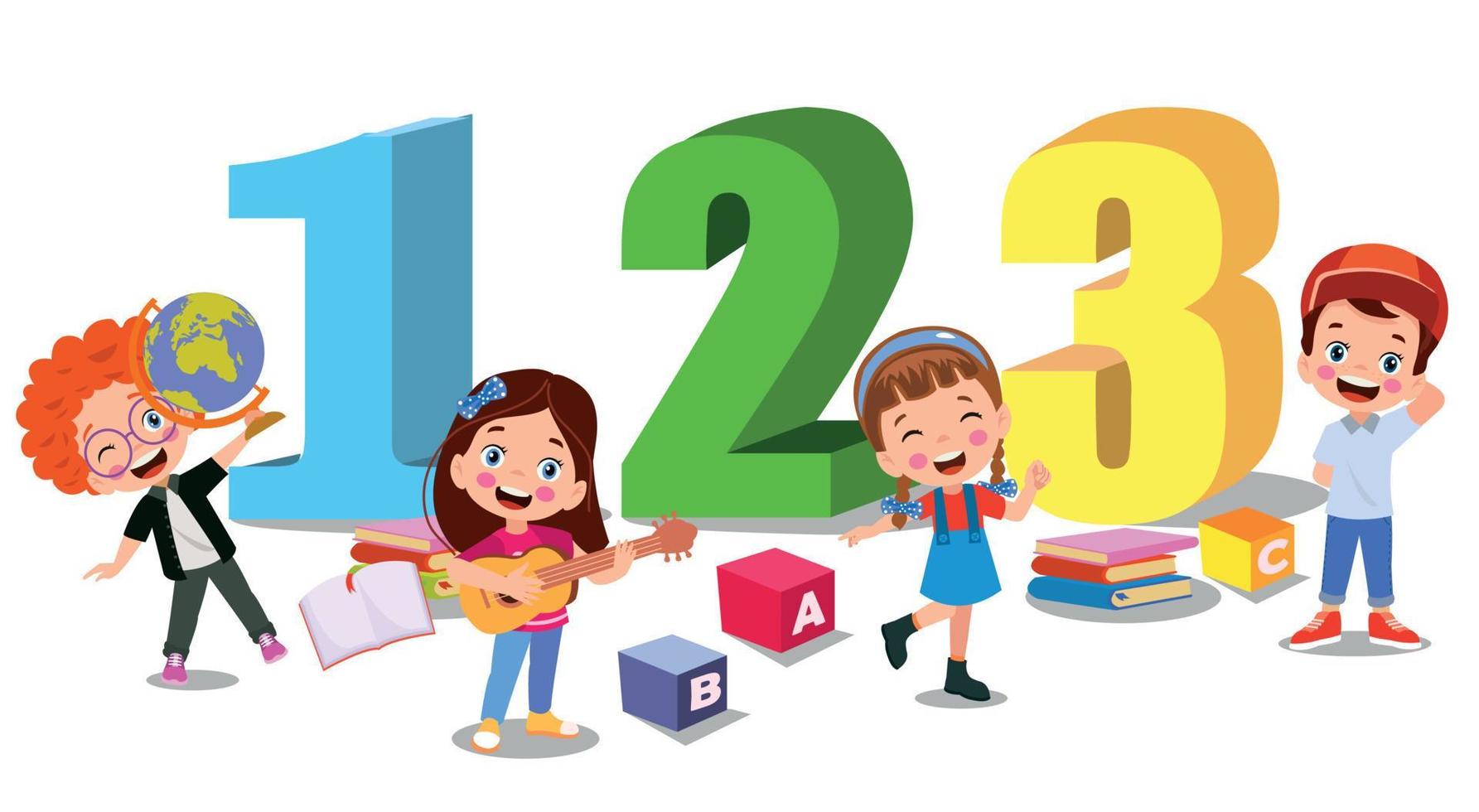 tekenfilm kinderen met 123 getallen vector beeld