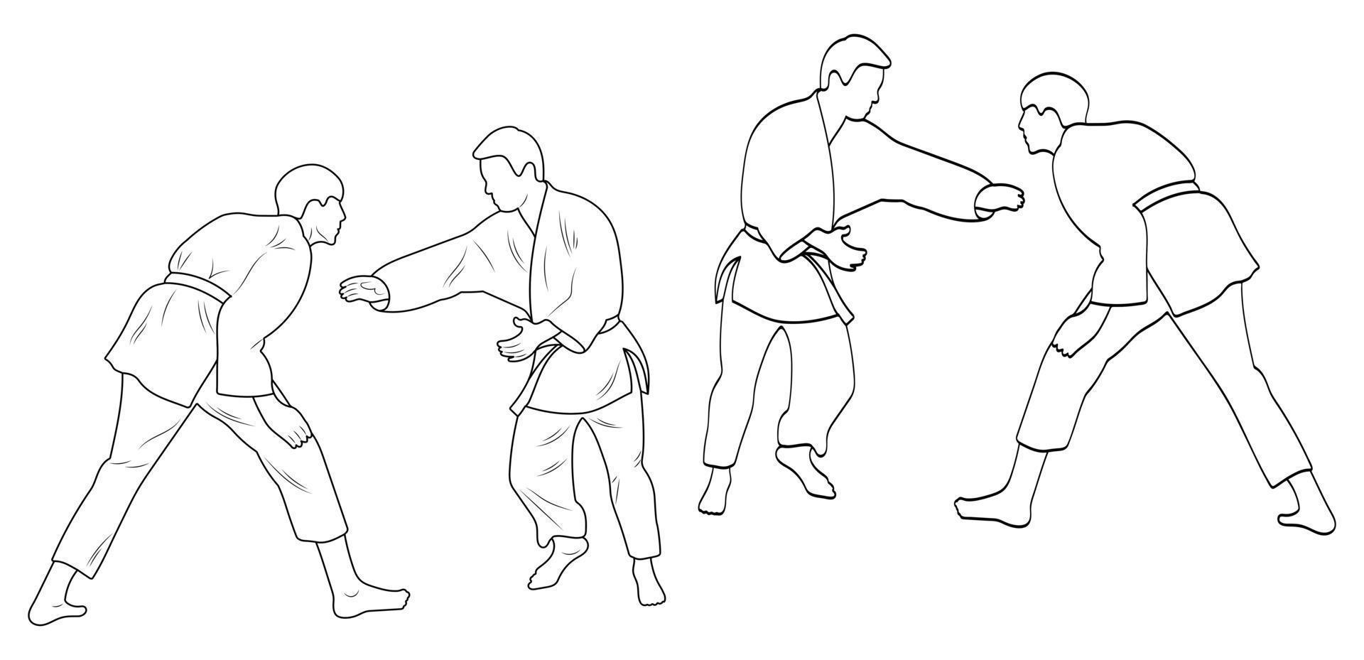 schetsen judoka, judoka atleet duel, gevecht, judo, pak van sport figuur silhouet schets vector