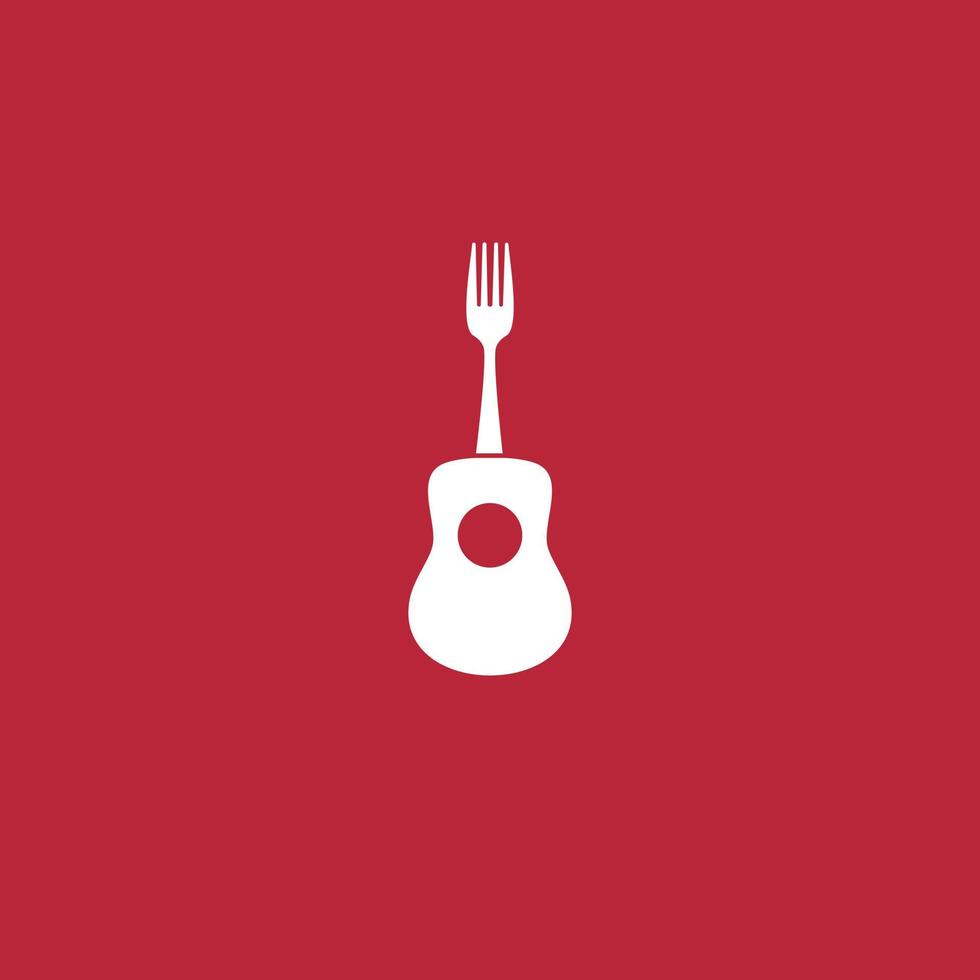muziek- restaurant logo ontwerp, gitaar met vork logo ontwerp concept vector