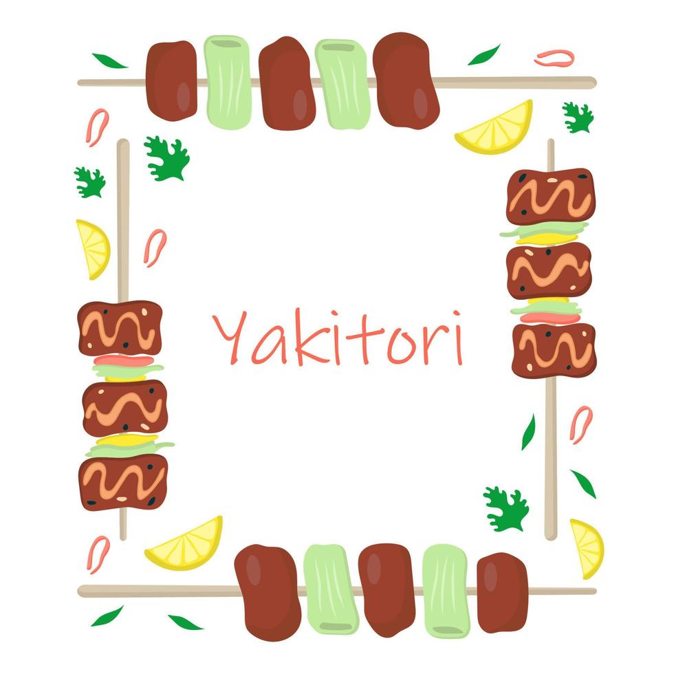 rechthoekig kader met yakitori. vector illustratie