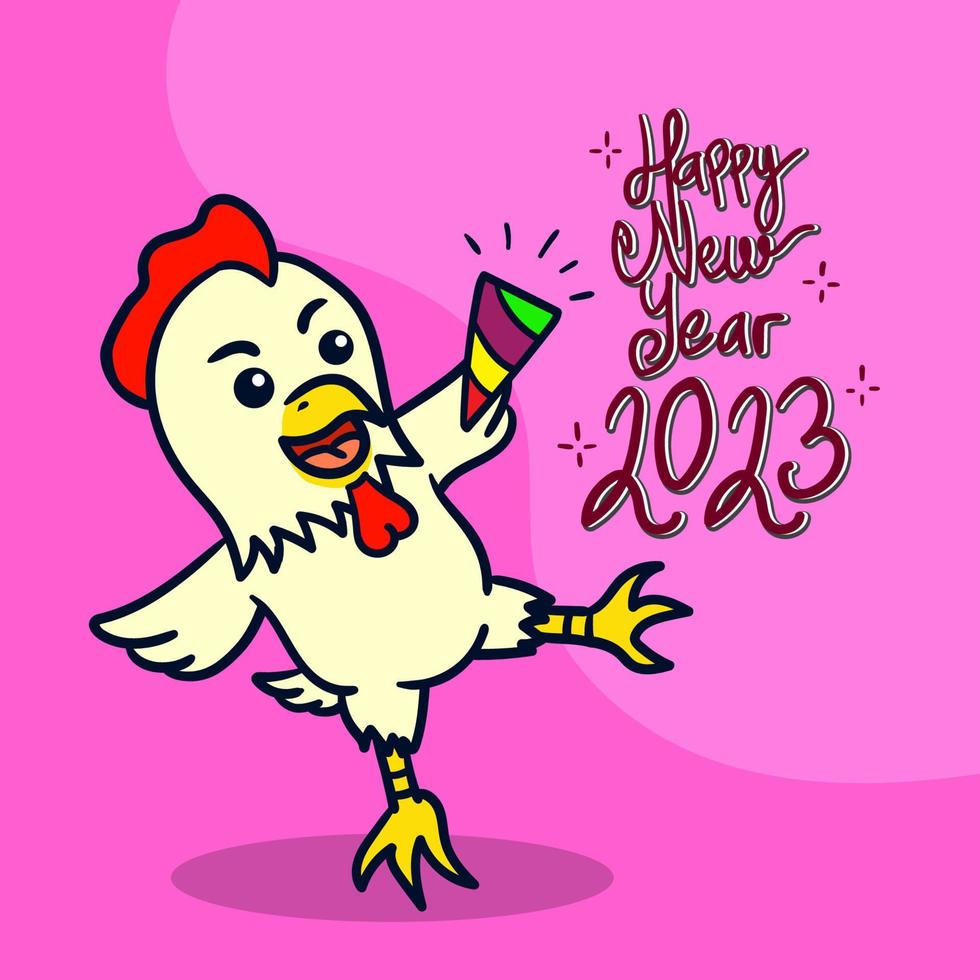 schattig kip wensen u een gelukkig nieuw jaar vector