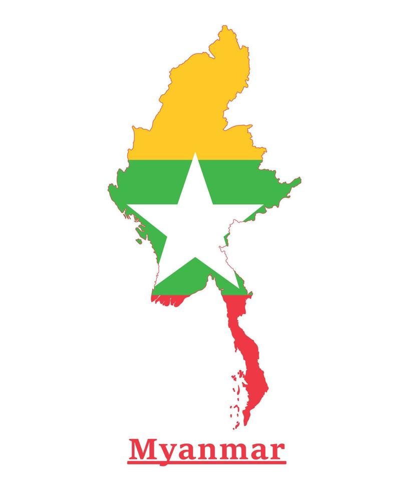 Myanmar nationaal vlag kaart ontwerp, illustratie van Birma land vlag binnen de kaart vector