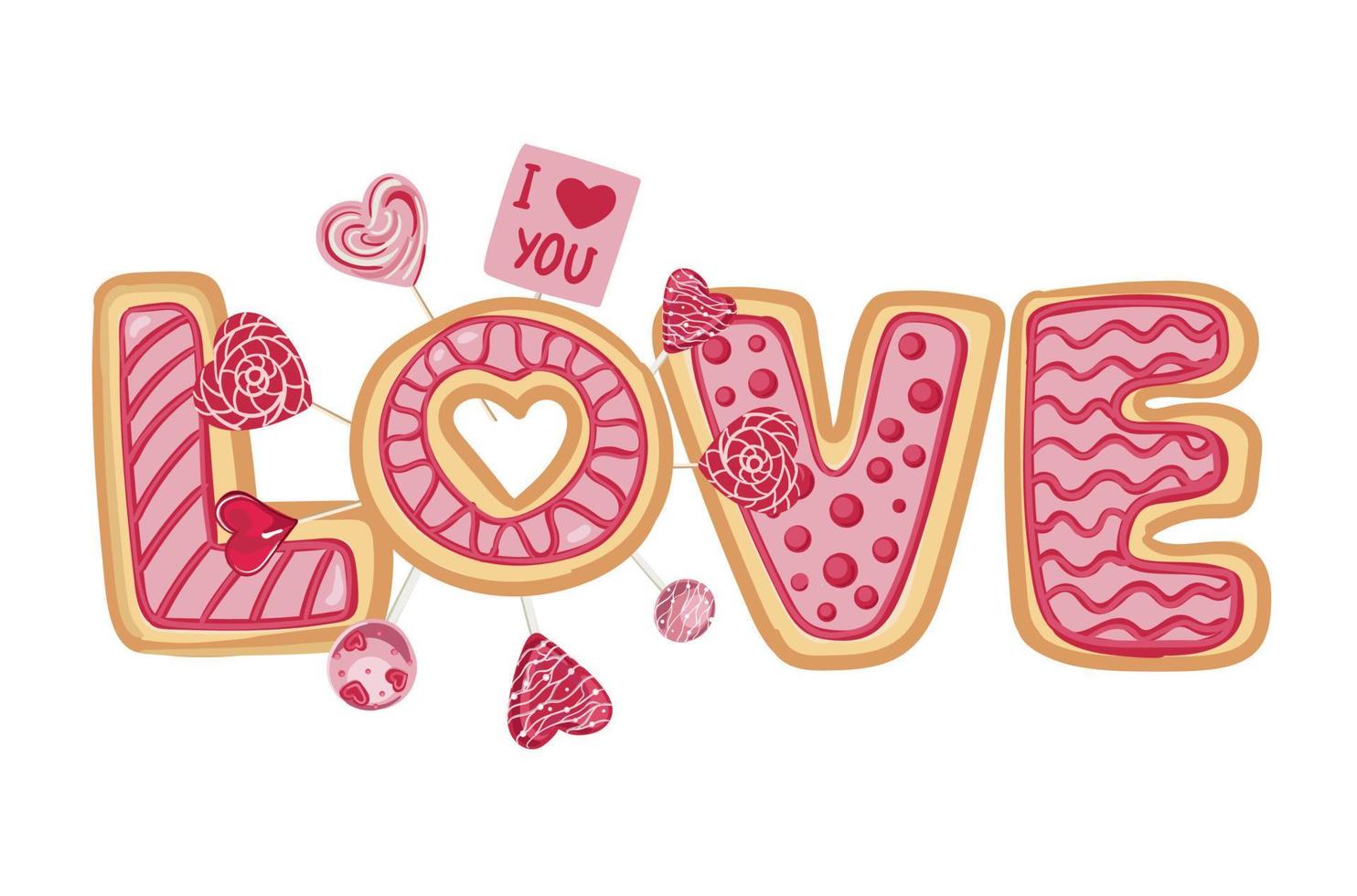 opschrift liefde. Valentijn s dag koekjes. decoratief opschrift voor Valentijn s dag. voor ansichtkaarten, valentijnskaarten. vector