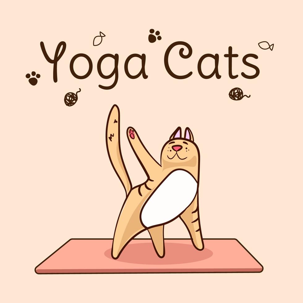 Internationale yoga dag. katten yoga. yoga houding en oefening. kleurrijk vlak vector hand- getrokken illustratie.