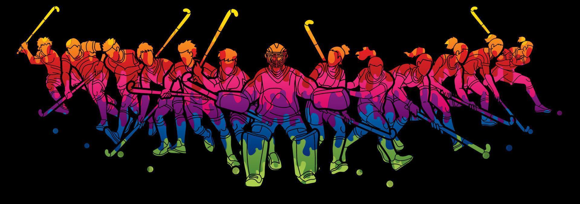 groep van veld- hockey sport team mannetje en vrouw spelers vector