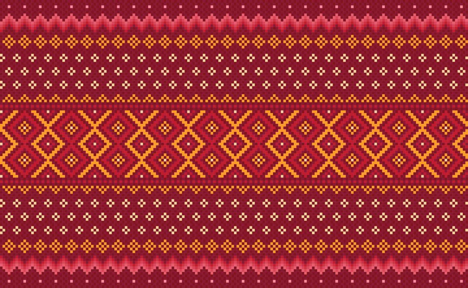 pixel etnisch patroon, vector borduurwerk sier- achtergrond, meetkundig kruis steek driehoek stijl