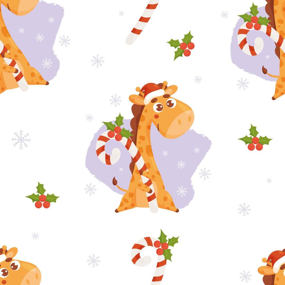 Kerstmis naadloos patroon. schattig giraffe vector