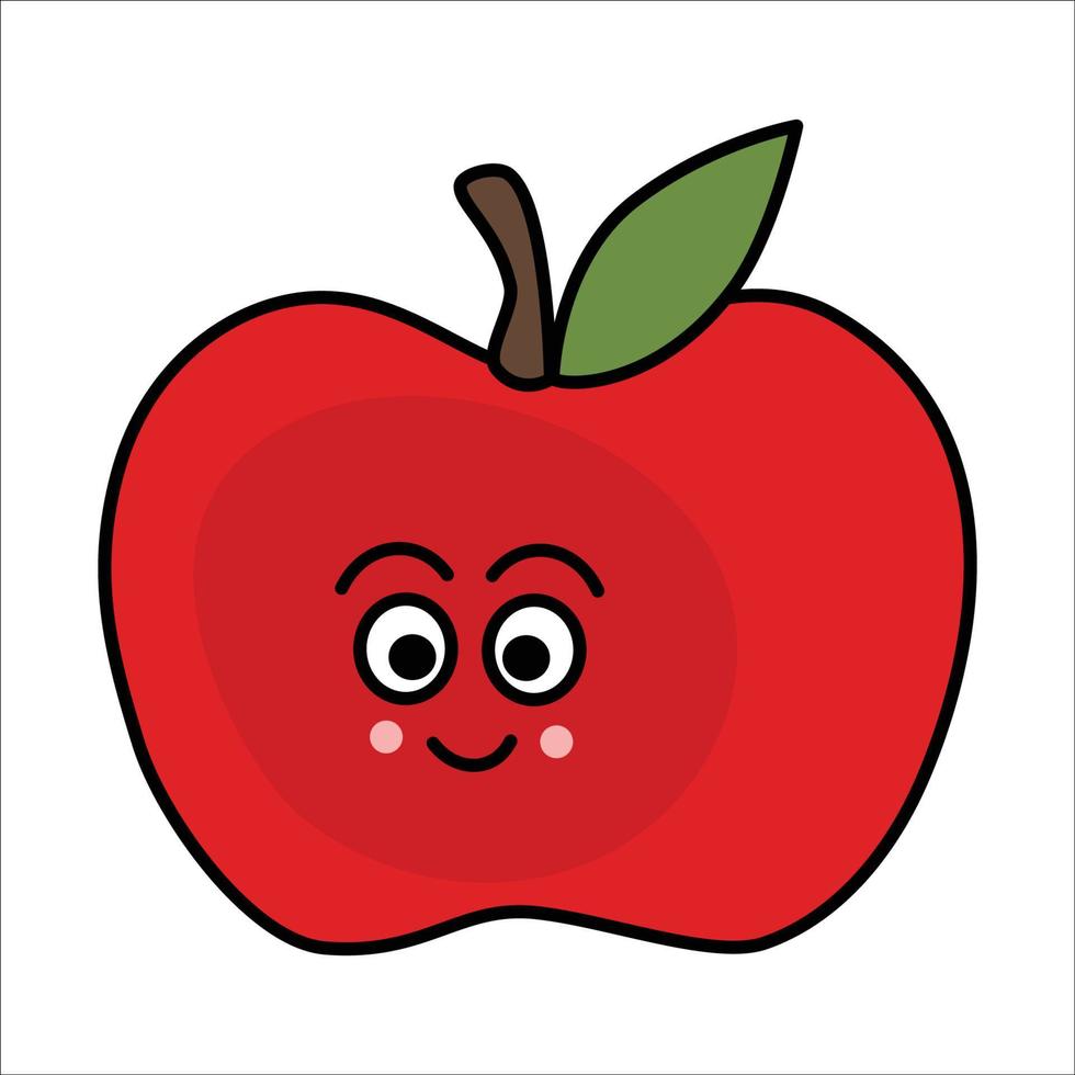 tekenfilm fruit karakter appel. schattig grappig tekenfilm appel. grappig vlak stijl emoji. vector tekening illustratie emoji met voedsel