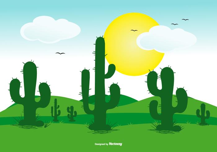 Leuke Flat Cactus Landschap Scène vector